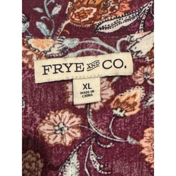 FRYE Women Midi Dress XL Burgundy Rocks Combo Bohemian Floral Long Sleeve  - Picture 4 of 8